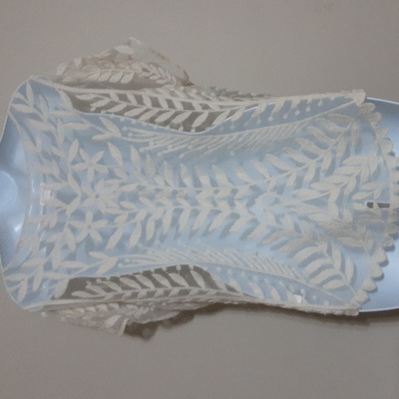 Elegant Cream Lace Top Sheer Women XL/TG Embroidered Beach Cover-up Y2k Fairy - Picture 4 of 5